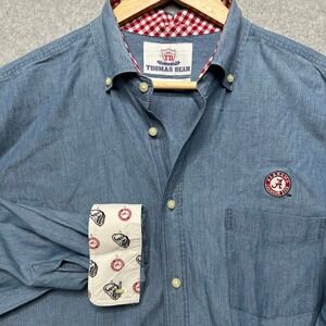 Thomas Dean Alabama Crimson‎ Tide Mens Large Blue Chambray Button Down Shirt L